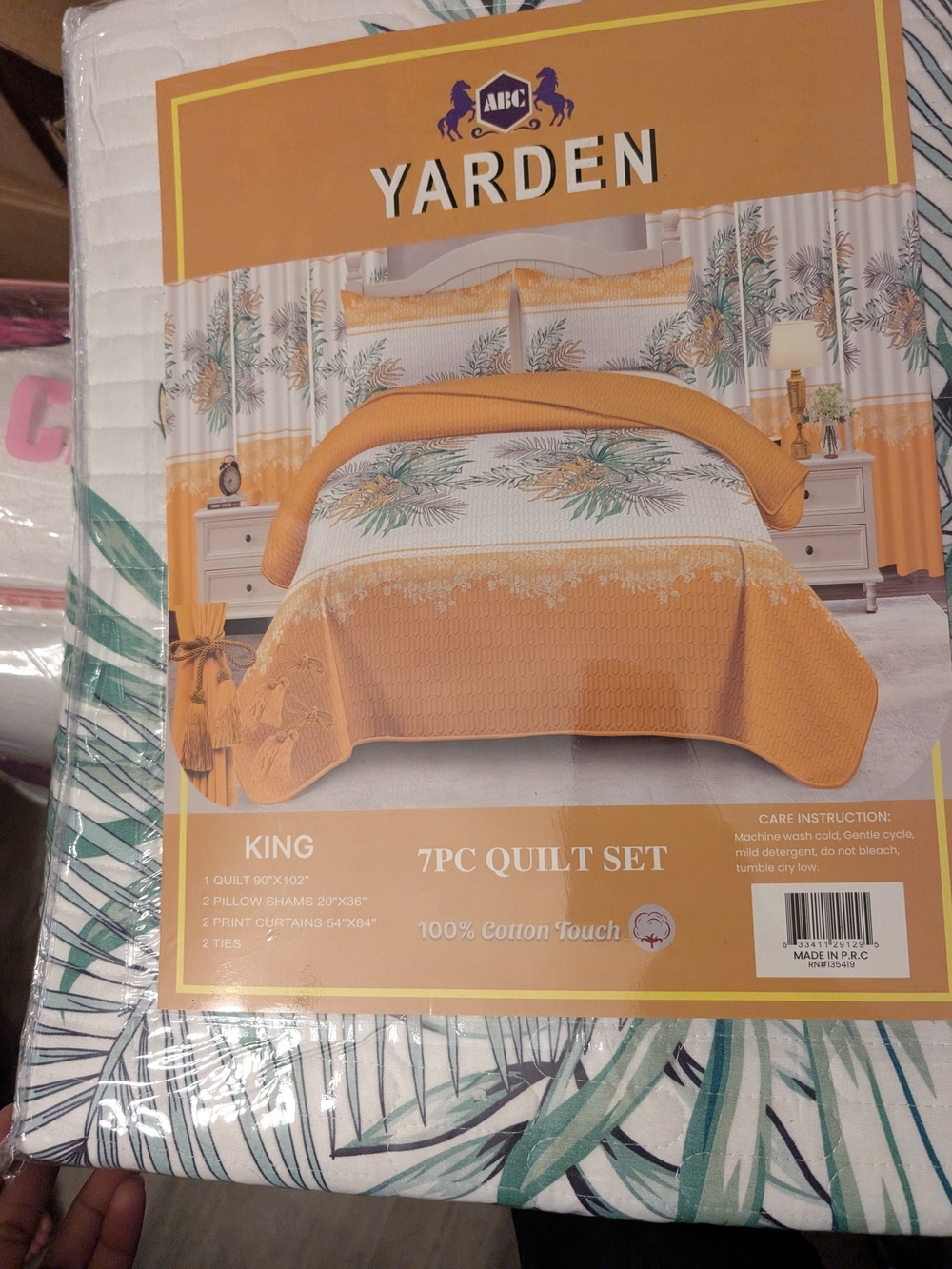 Yarden King 7PC Quilt Set in Orange and Green